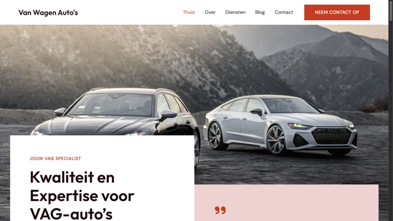 De website van Van Wagen Auto's, VAG-specialist